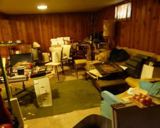 Loaded basement with furniture, bric-a-brac, kitchenware, electronics, collectibles & more!!