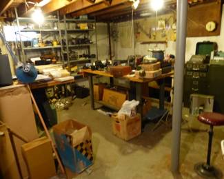 Loaded basement with tools, electronics, vintage cameras, tripods, projectors, vintage aircraft radio receiver and more!!