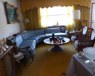 Vintage furniture & bric-a-brac, custom window treatments are also for sale.