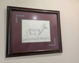 Framed deer drawing