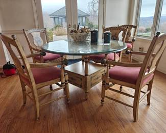 001	Glass Top Over Painted Wood Table w/ Drawer	50" Round x 30" H