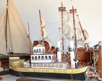 wood and metal model boats and ships