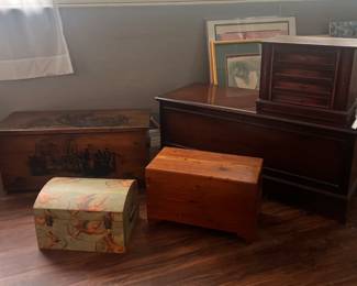 Large Lane Cedar Chest & various small chests