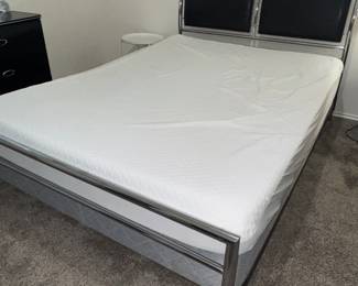 Queen bed (metal) with leather headboard