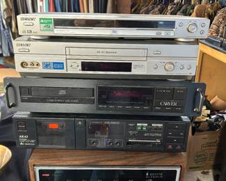 Sony DVD Converter, Sony Stereo, Carver Disc Player, AKAI Cassette Deck, and Zenith Stereo