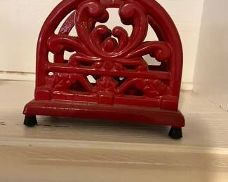 Red cast iron napkin holder