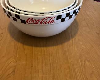 3 Coca Cola black checkered nesting mixing bowls