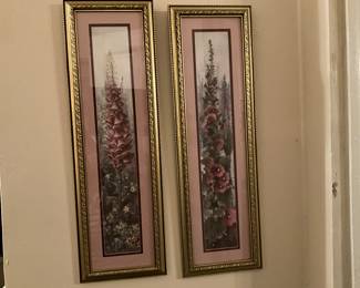 Beautiful pink and purple flowers in gold colored frames