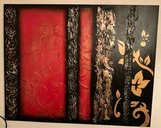 Red and black abstract wall art. 