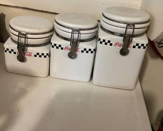 Set of 3 black checkered canisters