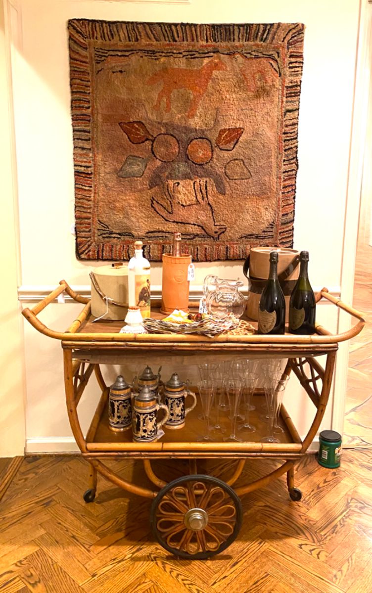 Mid-Century rattan bar cart
