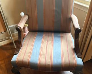 1 of 2 Chippendale arm chairs (other chair has slit in fabric)