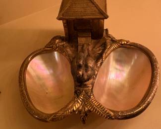 Brass/shell MOP inkwell