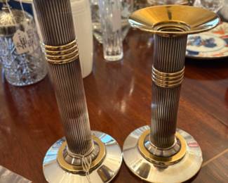 Christian Dior silver plate and brass candlesticks