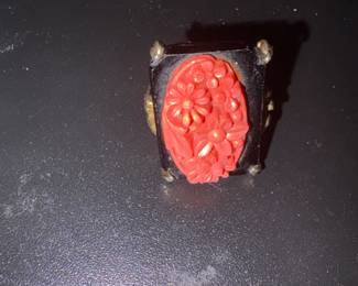Onyx/coral ring