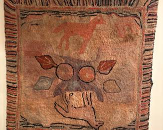 Antique mounted hooked rug (South American?)