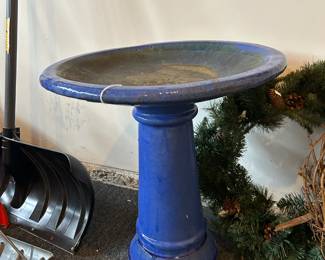 Blue Ceramic Birdbath
