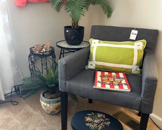 IKEA Nils Chair, Needlepoint Footstool 