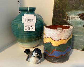 (B) Blue-Green Ceramic Vase