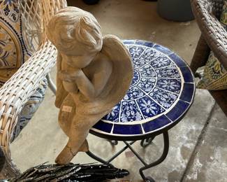 Cement Figurines, Tiled Plant Stand 