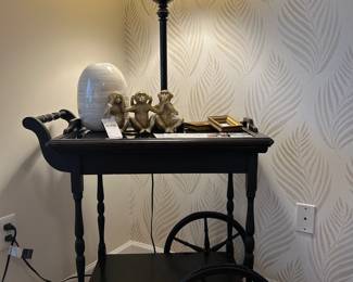 Gold Monkey Figurine, Brown Table Lamp 