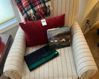 May Furniture Striped Armchair, Tartan Blanket 