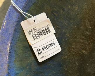 Blue Ceramic Birdbath