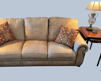 Hancock Moore Leather Sofa with End Table  Decor