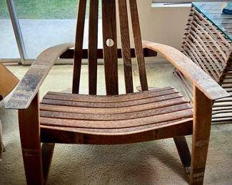 Planet Roth wine Barrell chair by Gustav Roth, made from aged wine barrels. Mr. Roth holds the exclusive  patent for this style of chair. 