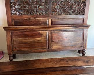 King size headboard, footboard, and rails, made of hand carved wood 