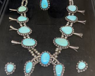 Native American  turquoise and sterling squash blossom set 