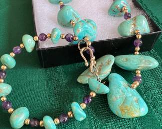 Turquoise nugget necklace and bracelet 