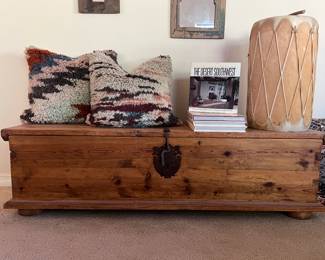 Spanish Colonial trunk ( notice the hardware featuring a Habsburg Double headed Eagle)  and Taos drum 