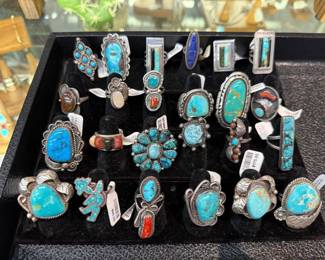 Native American sterling turquoise and coral rings 