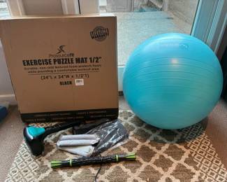 Exercise Ball, Foam Floor Mat And More