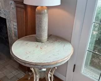 French Country Style Round Side Table With Lamps