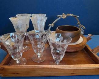Tiffin Glassware, Wood Serving Tray Other Serving Pieces