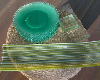 Seven Candlewick Style Green Plates