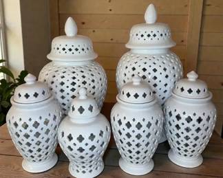 Pierced Ceramic Lidded Lanterns