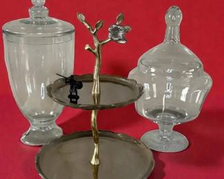 Glass Lidded Jars Decorative TwoTiered Serving Tray