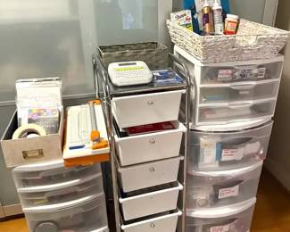 A large Collection of Office Crafting Supplies With Storage 