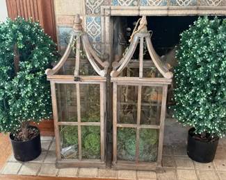 Home Decor Wooden Lanterns  Faux Boxwood