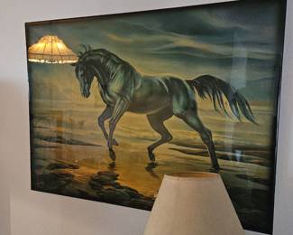 Large drawing of a horse and covered in lacquer. $50