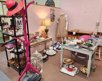 Hat rack, bird cage, tables