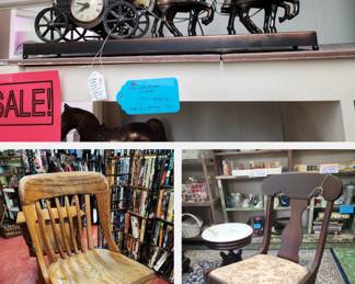 Vintage chairs and Covered Wagon clock