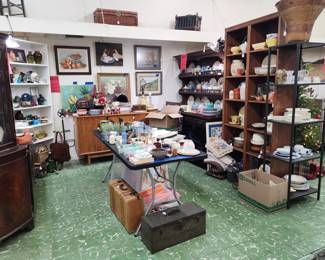 Original Artwork, Vintage Suitcase, Tool Box, Plates galore