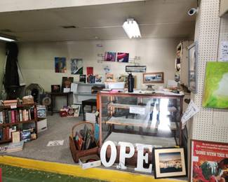 Books, wood/glass display case