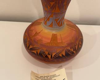 RED EARTH POTTERY VASE HANDPAINTED