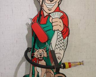 A vintage 'The Animated Sprinkler' character board to attach to your sprinkler for a lawn ornament, 25" tall. This item can be shipped
