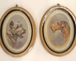2 vintage dog portrait postcards in oval frames 8" x 6", both have ware as pictured. These items can be shipped.